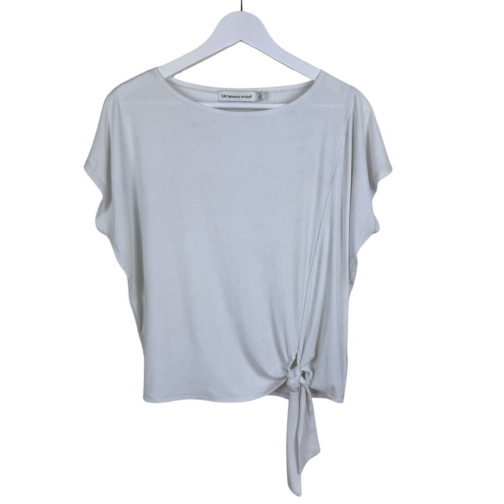 Rebecca Minkoff RM Cap Sleeve Side Tie White Metallic Knit Top M